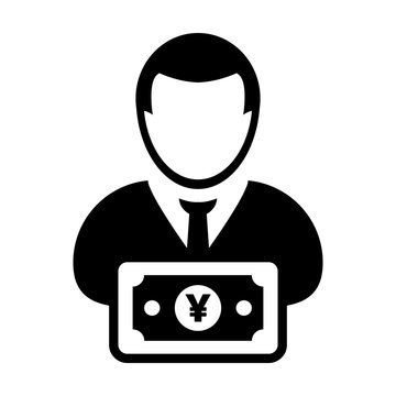 recommend clip art: Yen sign icon vector male user person profile avatar with currency money symbol for banking and finance business in flat color glyph pictogram illustration