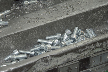 Industrial background from part aluminium casting flanges, oil or gas industry