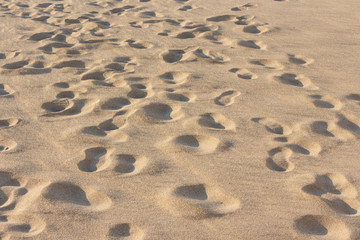 The texture of the footprints in the sand, the shore of the Mediterranean sea.