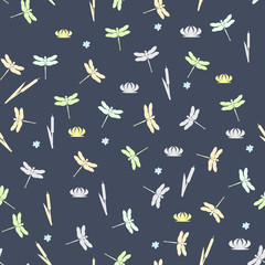 Seamless pattern with dragonflies. Vector illustration