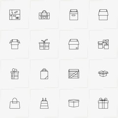 Boxes & Packages line icon set with bag, box and box and package