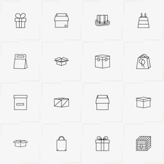 Boxes & Packages line icon set with gift box, bag and box and package