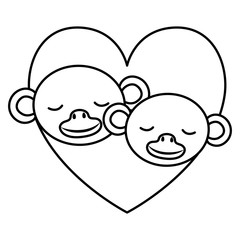 Obraz premium wild monkeys couple in heart vector illustration design