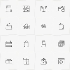 Boxes & Packages line icon set with packages, bag and gift box