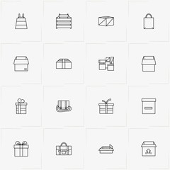 Boxes & Packages line icon set with gift box, packages and box and package