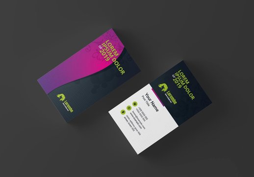 Business Card Layout with Pink to Purple Gradient Wave Element