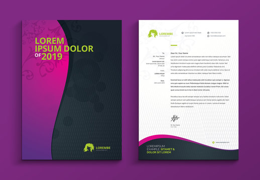 Letterhead Layout with Pink to Purple Gradient Wave Element