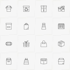 Boxes & Packages line icon set with packages, box and gift box