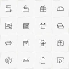 Boxes & Packages line icon set with package, gift box and box