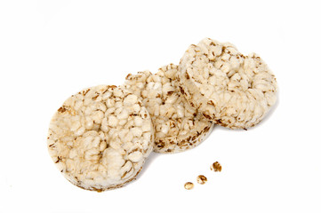 Puffed rice bread isolated on white background.
