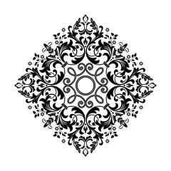 Damask graphic ornament. Floral design element. Black vector pattern