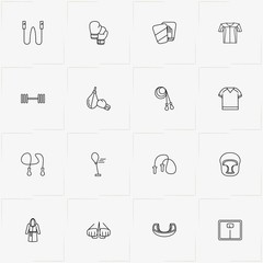 Boxing line icon set with boxing gloves, boxing and boxing paw