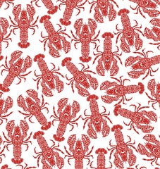 Background with a pattern of h red cooked boiled lobster. Cancer