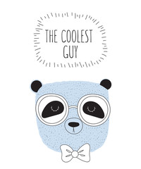 Vector postcard with line drawing hipster panda with cool slogan