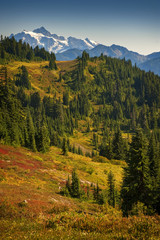 View of Mt. Shuksan From The Excelsior Ridge Trail. One of the more spectacular hikes in the Mt. Baker National Forest is the excelsior Ridge hike that combines valley and mountain views.