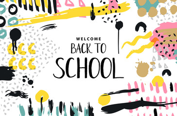 Trendy vector colorful pattern with brush strokes and letter back to school