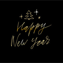 Happy New Year Vector Gradient Phrase Lettering Calligraphy Sticker Gold