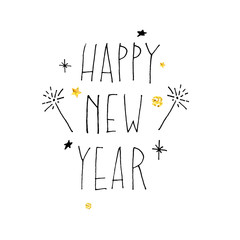 Happy New Year Vector Gradient Phrase Lettering Calligraphy Sticker Gold