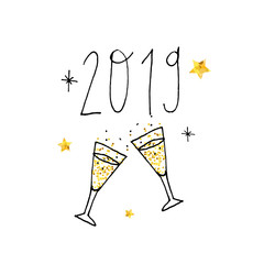 Happy New Year Vector Gradient Phrase Lettering Calligraphy Sticker Gold