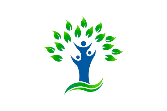 Green tree people environment organic logo