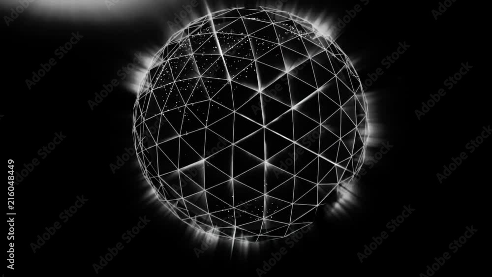 Poster polygonal black sphere with white edges and light background. abstract black plexus geometric, polyg