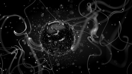 Abstract crypto cyber security technology on global network background. Digital theme. 3D illustration