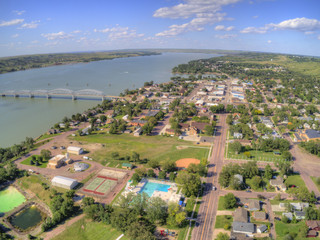 Aerial View of the Town of Chamberlain on the Shore of the Missouri River in South Dakota