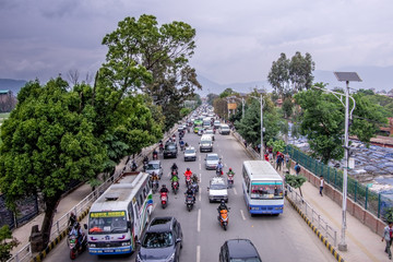 Kathmandu,Nepal 04.12.2018 Street traffic in the city of Kathmandu.