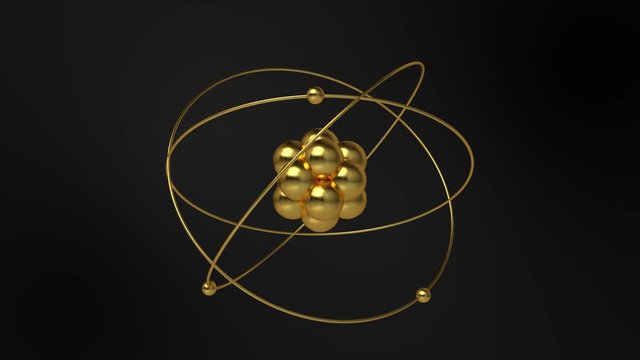 Rotating atom animation, rendered in gold, looping with alpha matte, 4k 30fps