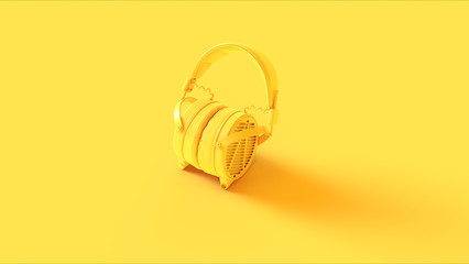 Yellow Vintage Headphones 3D illustration