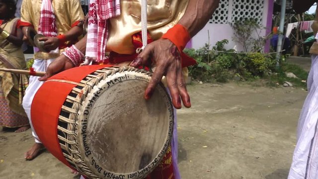 Assamese Dancers Performing Traditional Bihu Dance On Majuli Island, Assam, India