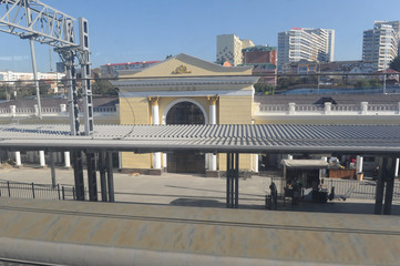 large building. station building. beautiful yellow building