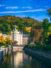 Architecture of Karlovy Vary (Karlsbad), Czech Republic. It is the most visited spa town in the...