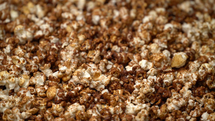 close up caramel popcorn background