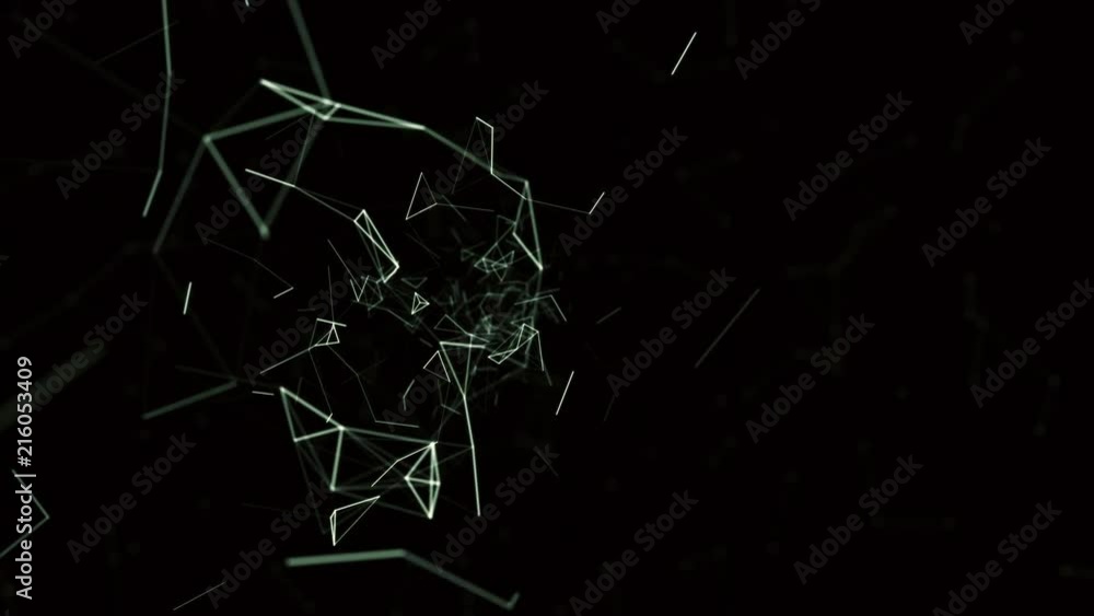 Poster blockchain, technology, security, digital geometrical background with moving lines and dots. looping
