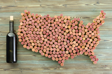 Map of the USA formed of used wine bottle corks