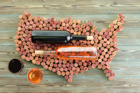 USA map formed of used red wine corks