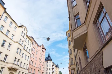 Papier Peint photo Scandinavie Vasastan typical century old buildings in yellow roughcast