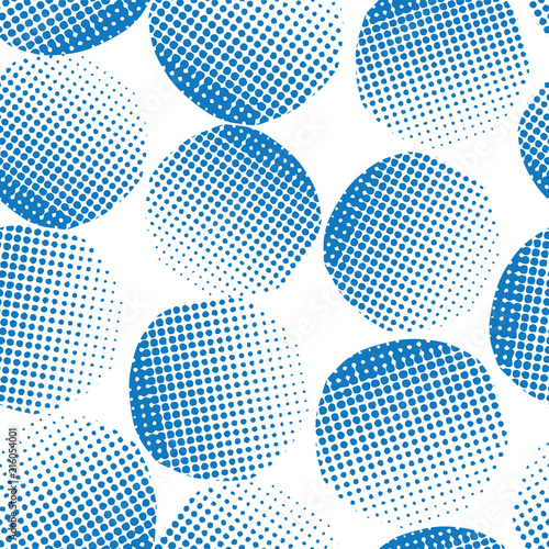 Seamless Vector Background Blue Textured Circles Blue Dots On White