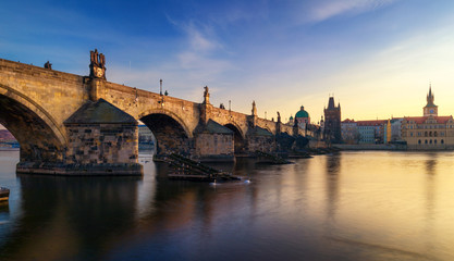 Obraz premium Morning view of Charles Bridge in Prague, Czech Republic. The Charles Bridge is one of the most visited sights in Prague. Architecture and landmark of Prague.