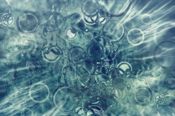 Space abstract background with circles and waves. Gray-blue color.