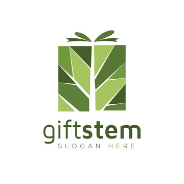 gift stem green logo vector template