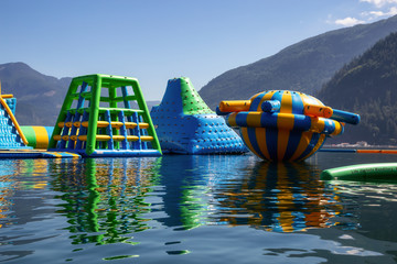 Water playground during a vibrant sunny summer day. Taken in Harrison Hot Springs, East of...