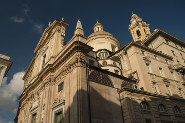 Fototapeta na wymiar Church of the Jesus and of the Saints Ambrogio and Andrea in central area of Genoa, Italy
