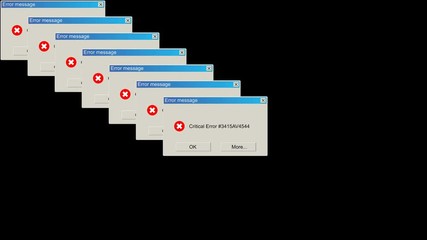 Many windows with critical error notification, problem warning backdrop, computer generated abstract background, 3d rendering