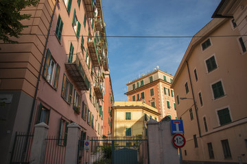 Fototapeta na wymiar View at colorful buildings at central area of Genoa, Italy