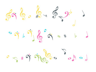 Music Notes Confetti Falling Chaos Vector. Music Symbols Texture Poster Background Elements. Party Night, Festival, Celebration or Concert, Melody Notes Trail. Decorative Song Sheets Chaos Effect.