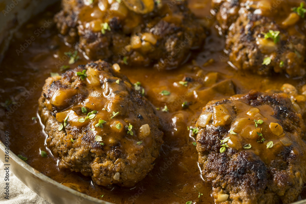 Poster homemade savory salisbury steaks