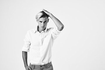 man black and white photo