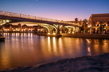 Fototapeta na wymiar Beautiful bridge lights at Dubai Parks Riverland
